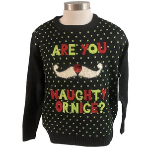 🔥🔥Unisex 'Are You Naughty or Nice' Ugly Christmas Sweater Sequin Medium Black